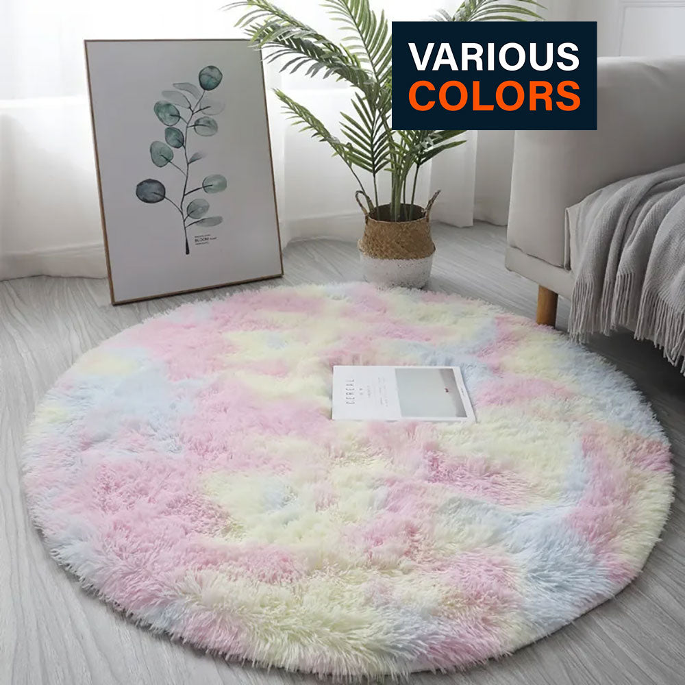 Scandinavian Tie-Dye Silk Wool Round Carpet for Living Room & Bedroom - Loovy #