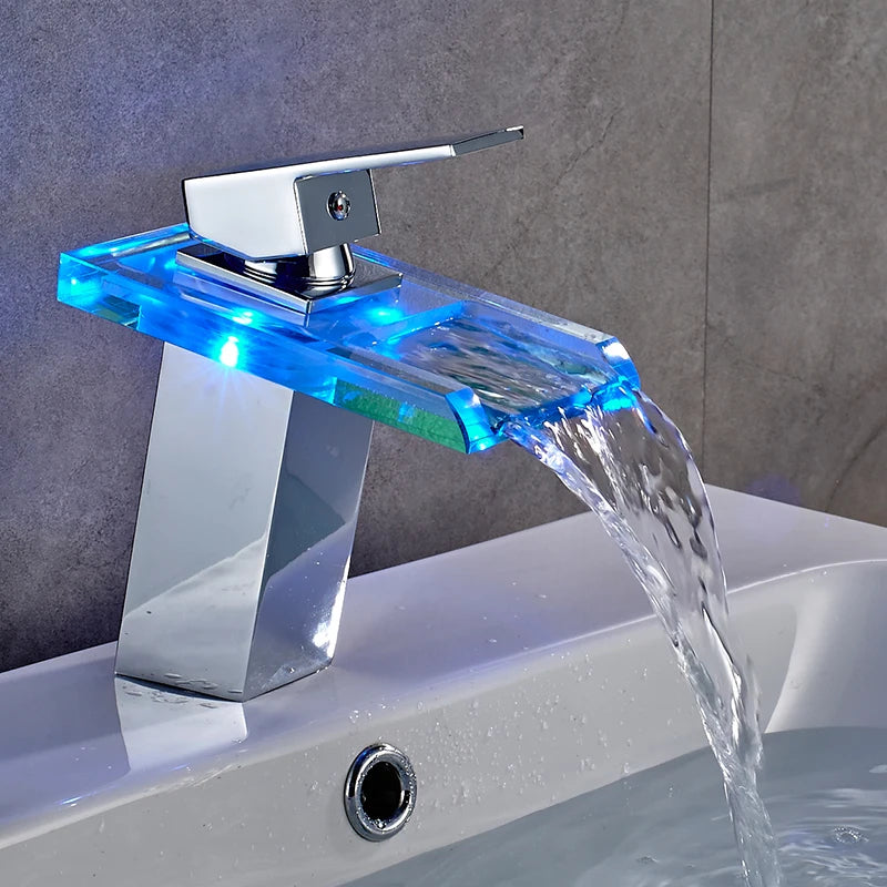 LED Waterfall Bathroom Faucet – Deck Mounted Basin Mixer Tap - Loovy #