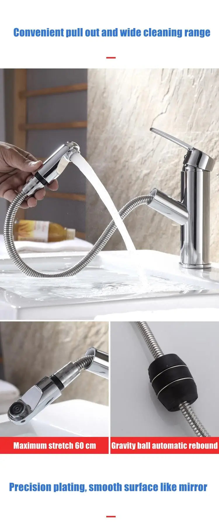 Single Handle Pull-Out Bathroom Basin Faucet – Modern Design for Hot and Cold Water - Loovy #