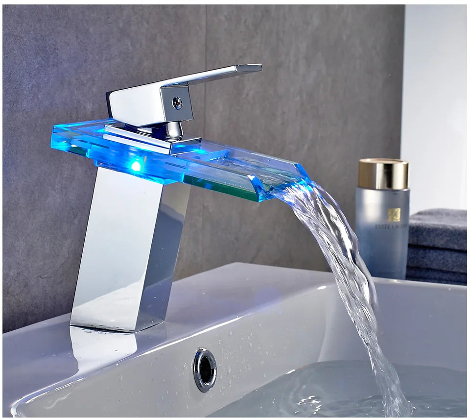 LED Waterfall Bathroom Faucet – Deck Mounted Basin Mixer Tap - Loovy #
