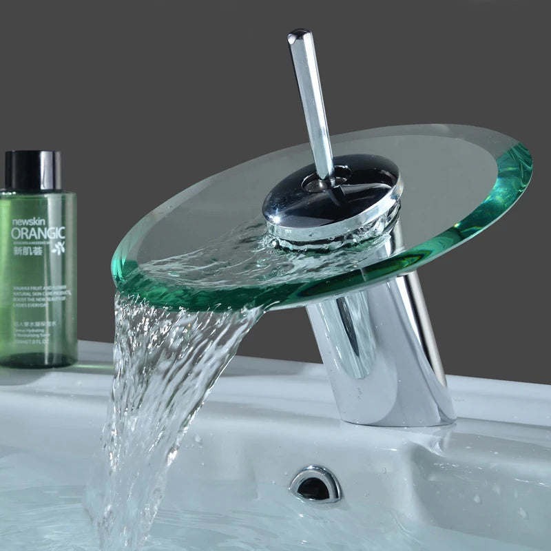 Stylish Glass Waterfall Bathroom Faucet - Deck Mounted - Loovy #