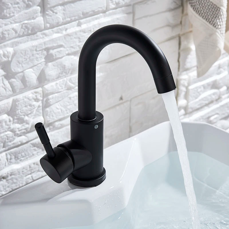 Stainless Steel Matte Black Bathroom Basin Faucet - Contemporary Design - Loovy #