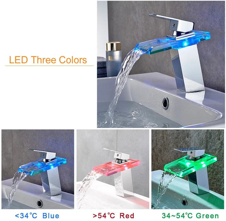 LED Waterfall Bathroom Faucet – Deck Mounted Basin Mixer Tap - Loovy #