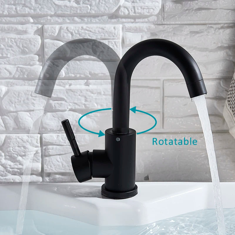 Stainless Steel Matte Black Bathroom Basin Faucet - Contemporary Design - Loovy #