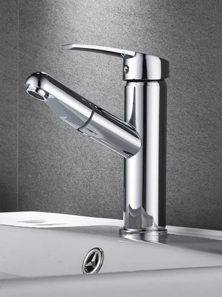 Single Handle Pull-Out Bathroom Basin Faucet – Modern Design for Hot and Cold Water - Loovy #