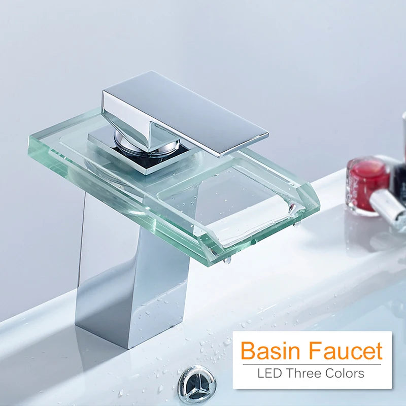 LED Waterfall Bathroom Faucet – Deck Mounted Basin Mixer Tap - Loovy #