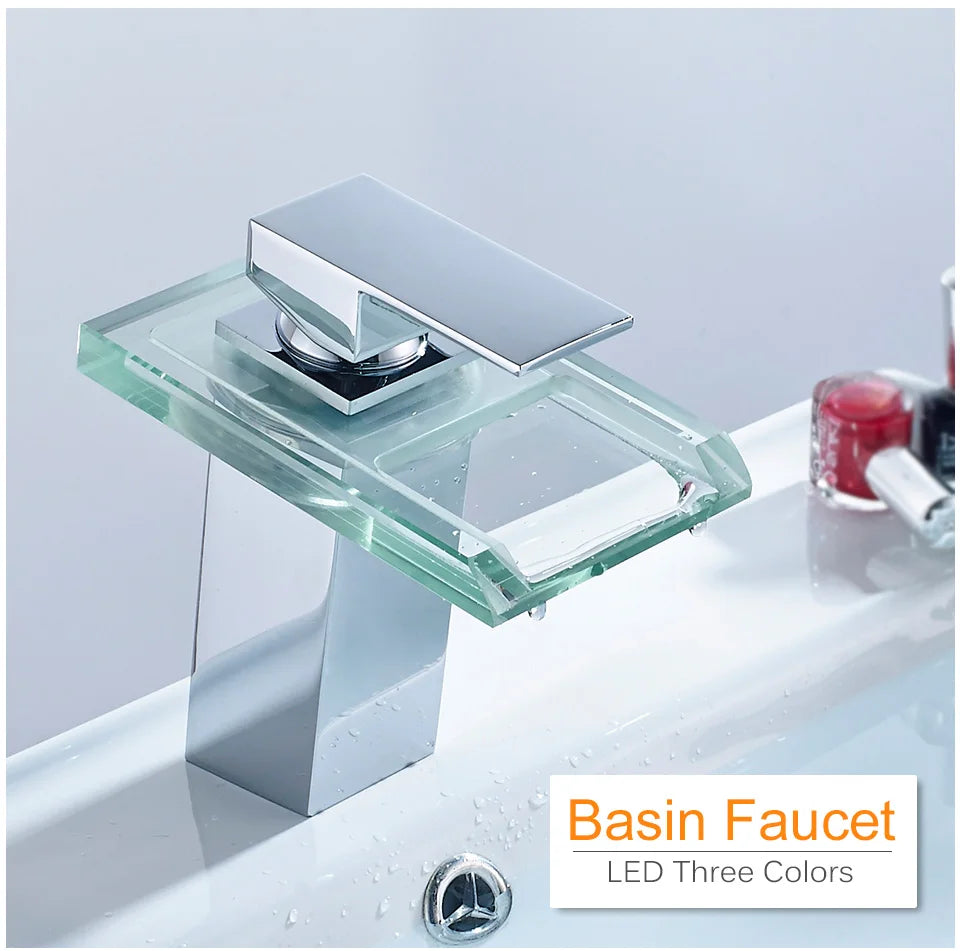 LED Waterfall Bathroom Faucet – Deck Mounted Basin Mixer Tap - Loovy #