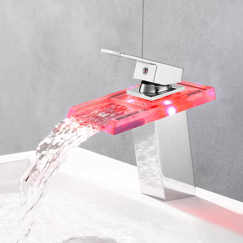 LED Waterfall Bathroom Faucet – Deck Mounted Basin Mixer Tap - Loovy #