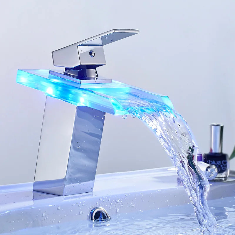 LED Waterfall Bathroom Faucet – Deck Mounted Basin Mixer Tap - Loovy #