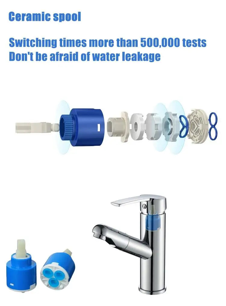 Single Handle Pull-Out Bathroom Basin Faucet – Modern Design for Hot and Cold Water - Loovy #