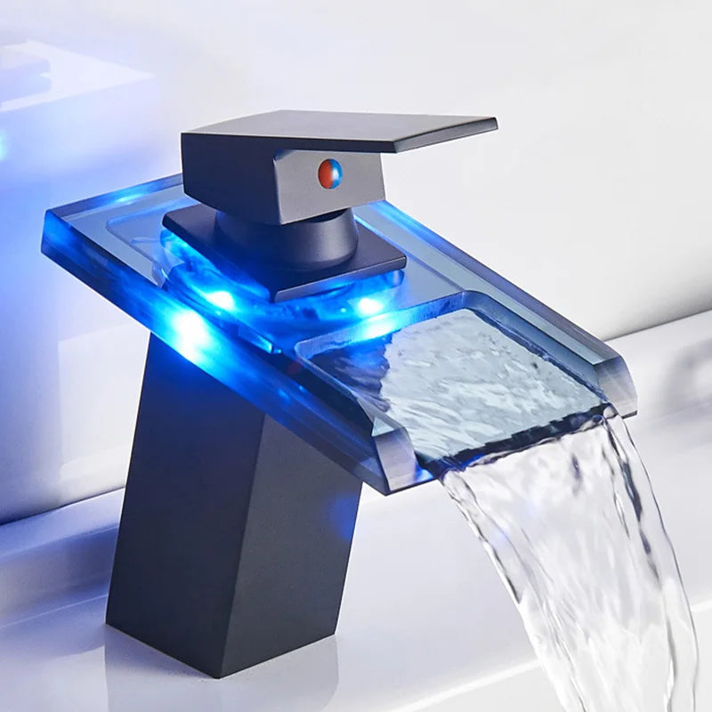 LED Waterfall Bathroom Faucet – Deck Mounted Basin Mixer Tap - Loovy #