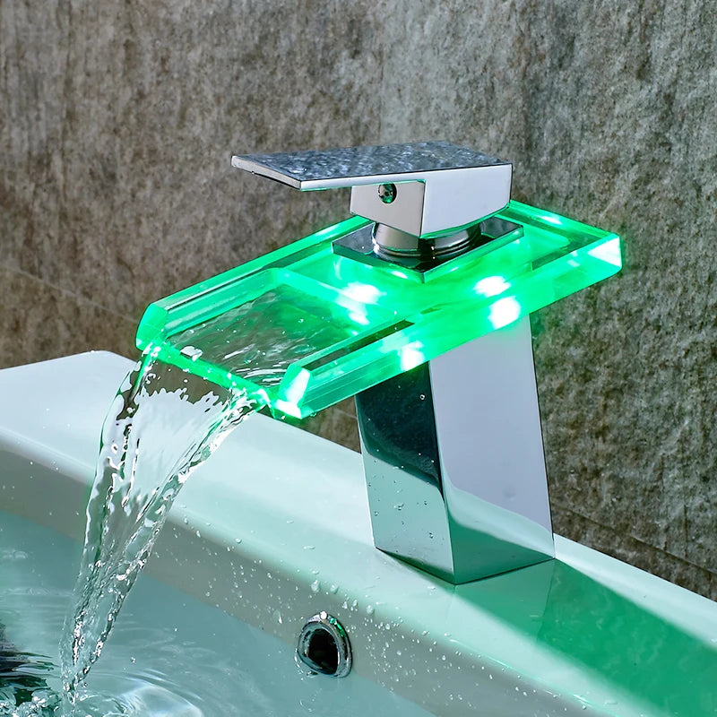 LED Waterfall Bathroom Faucet – Deck Mounted Basin Mixer Tap - Loovy #