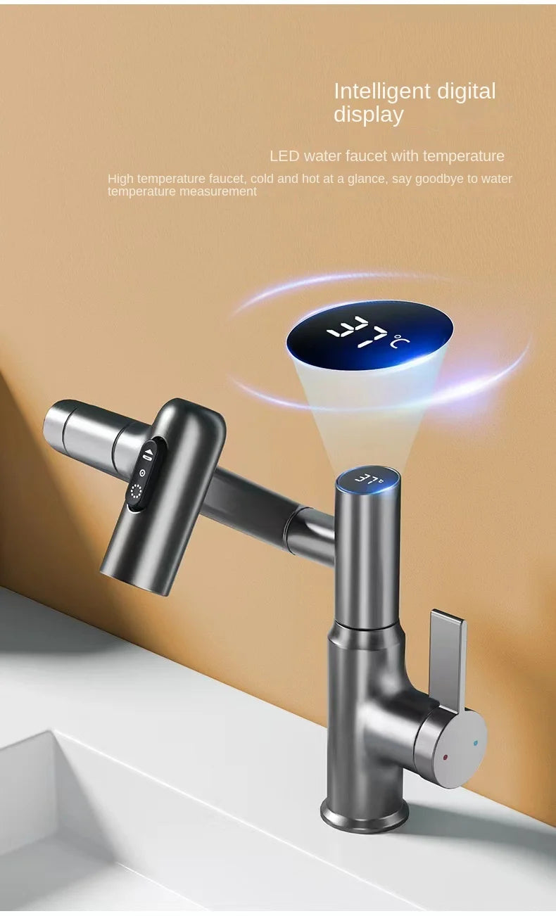 Digital Display LED Bathroom Basin Faucet – 360° Rotation, Hot & Cold Water Mixer - Loovy #