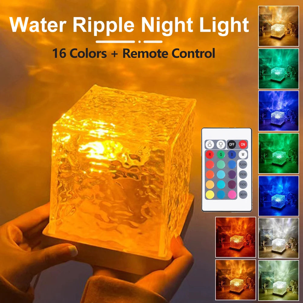 Dynamic Water Ripple Night Light – Elegant LED Crystal Cube with Remote Control - Loovy #