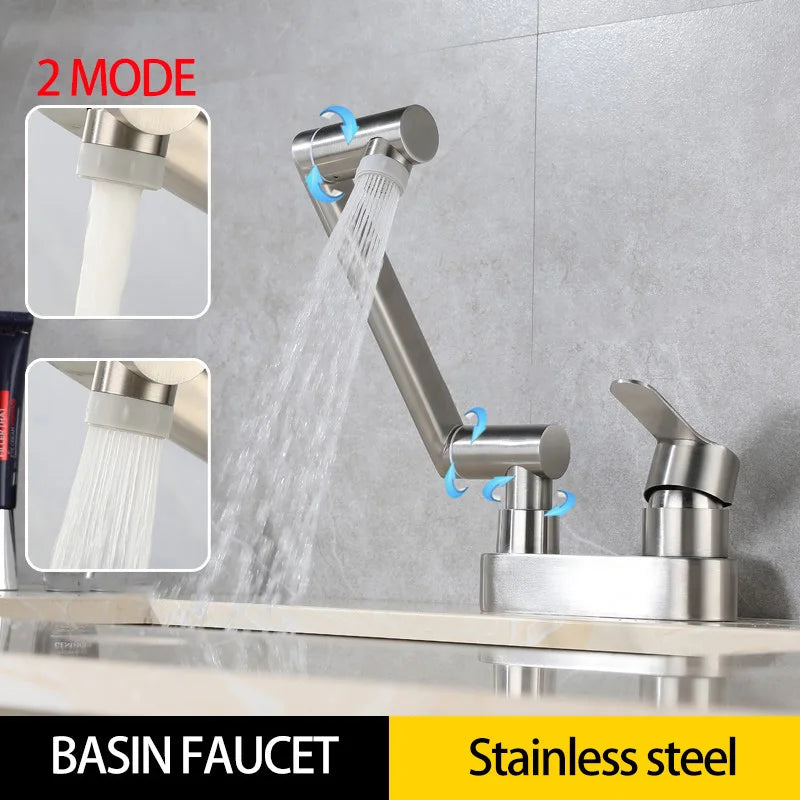 304 Stainless Steel Sink Faucet – Deck-Mounted, 360° Rotating Hot & Cold Mixer - Loovy #