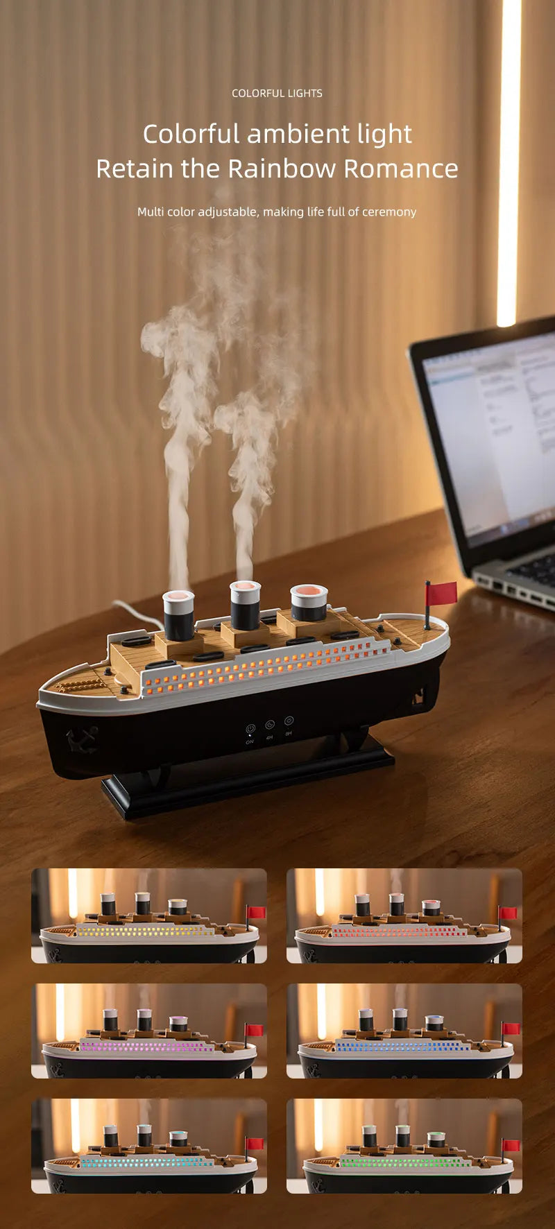 Retro Boat Ultrasonic Aromatherapy Humidifier with Remote Control - Loovy #
