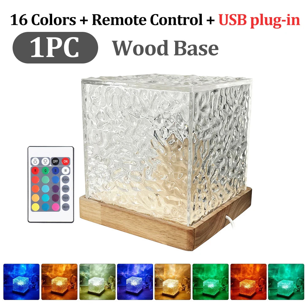 Dynamic Water Ripple Night Light – Elegant LED Crystal Cube with Remote Control - Loovy #