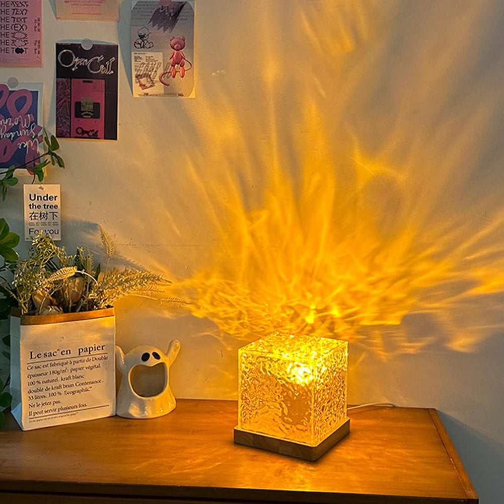 Dynamic Water Ripple Night Light – Elegant LED Crystal Cube with Remote Control - Loovy #