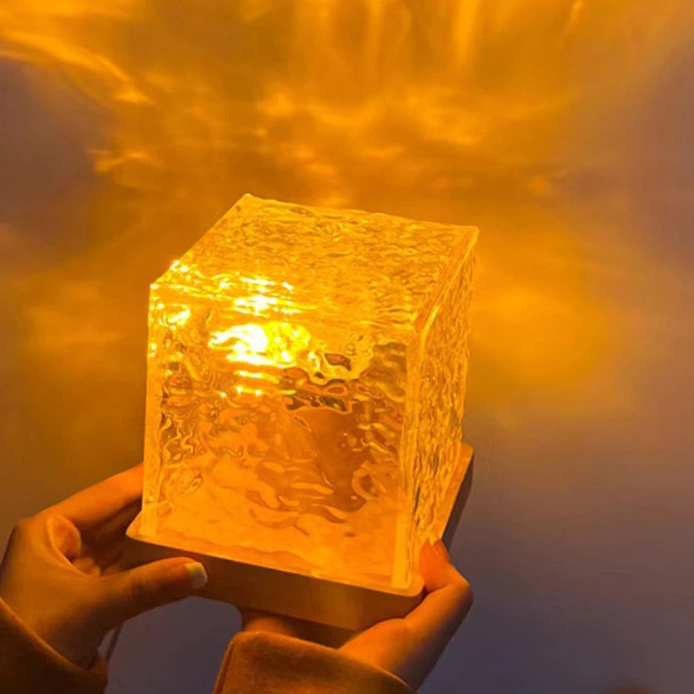 Dynamic Water Ripple Night Light – Elegant LED Crystal Cube with Remote Control - Loovy #
