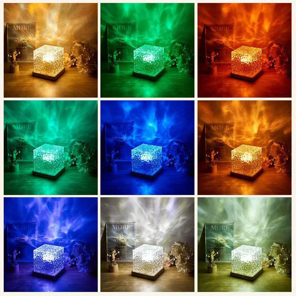 Dynamic Water Ripple Night Light – Elegant LED Crystal Cube with Remote Control - Loovy #