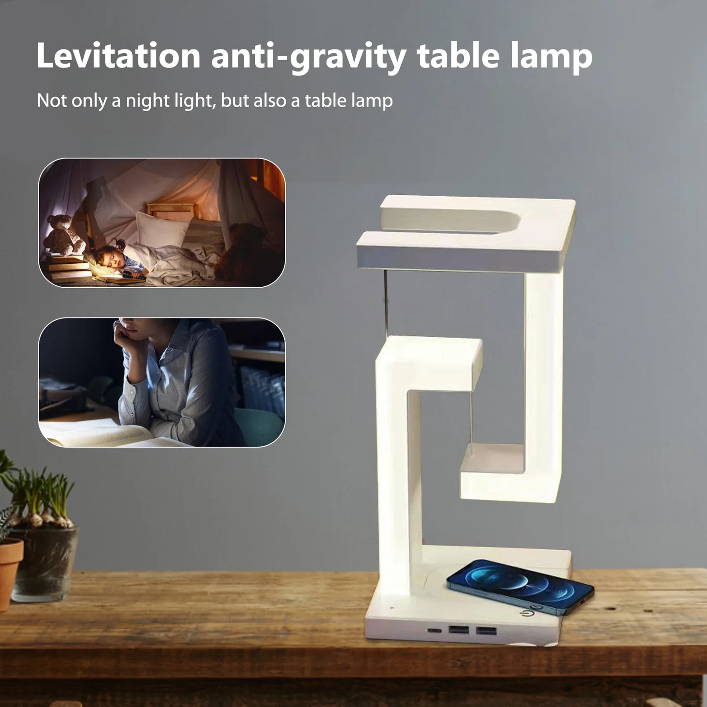 LED Suspended Anti-Gravity Night Light with 10W Wireless Charger - Loovy #
