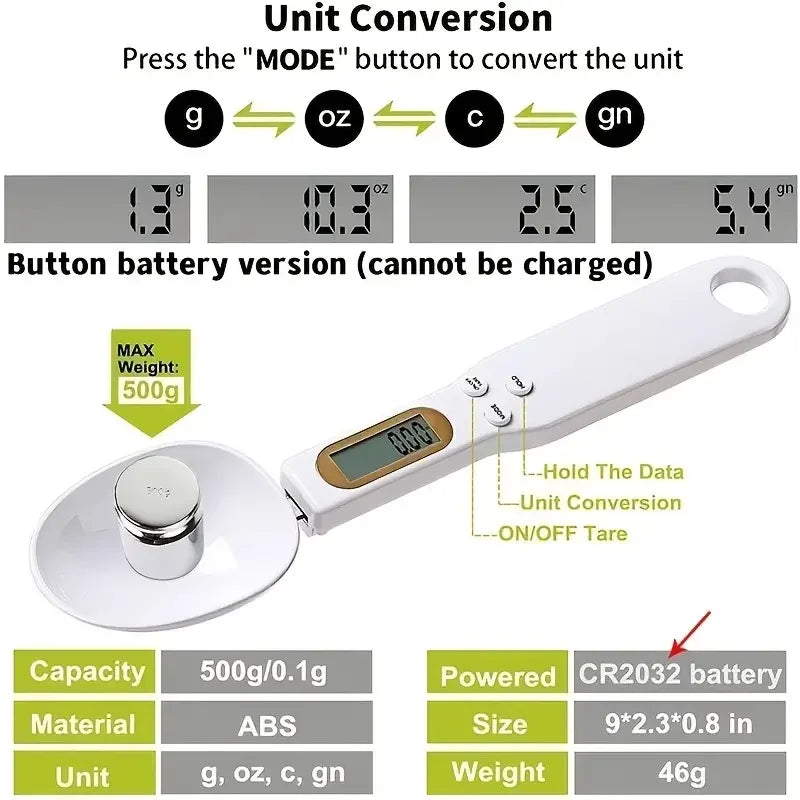 High Precision Digital Spoon Scale - 500g/0.1g for Baking, Coffee & More - Loovy #