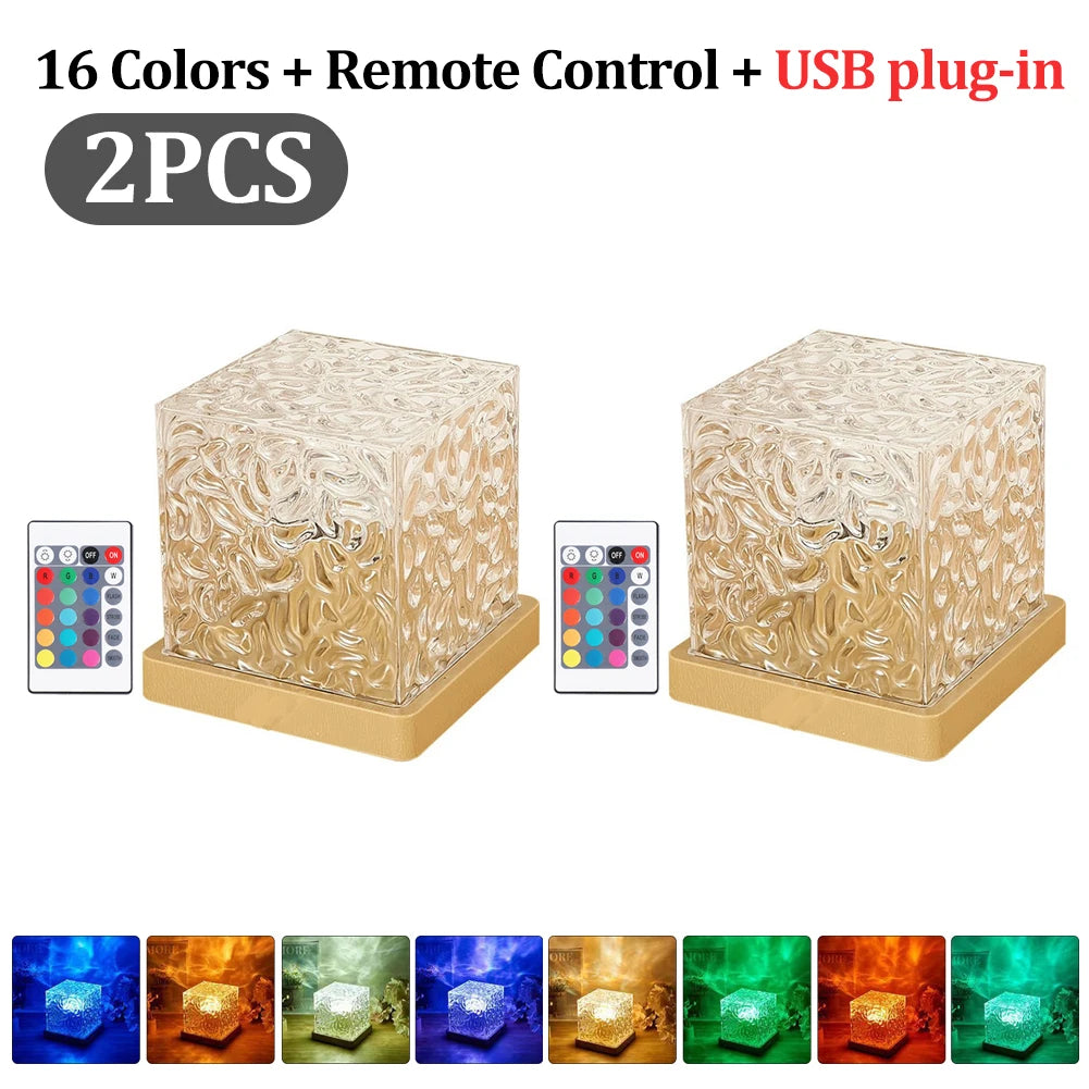 Dynamic Water Ripple Night Light – Elegant LED Crystal Cube with Remote Control - Loovy #
