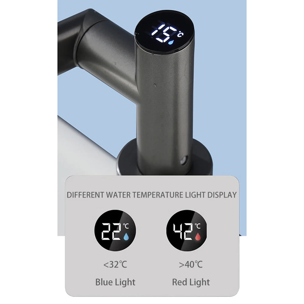 Digital Display LED Basin Faucet – 360° Swivel, Hot and Cold Water Mixer - Loovy #