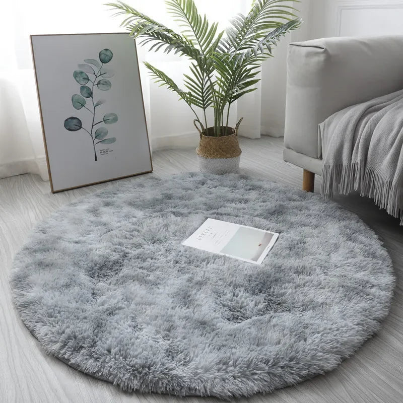 Scandinavian Tie-Dye Silk Wool Round Carpet for Living Room & Bedroom - Loovy #