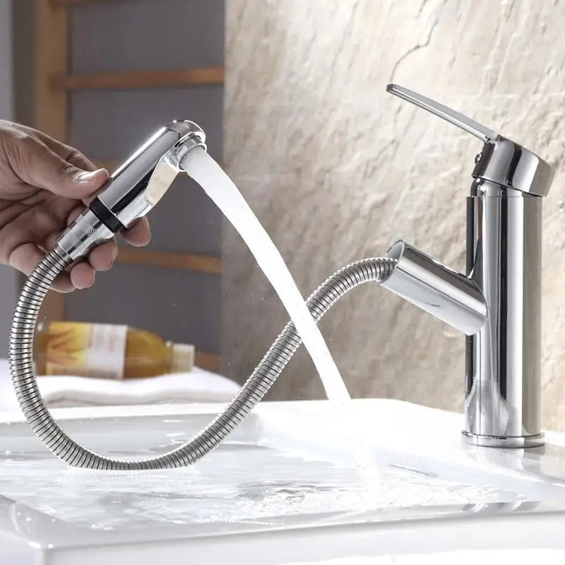 Single Handle Pull-Out Bathroom Basin Faucet – Modern Design for Hot and Cold Water - Loovy #