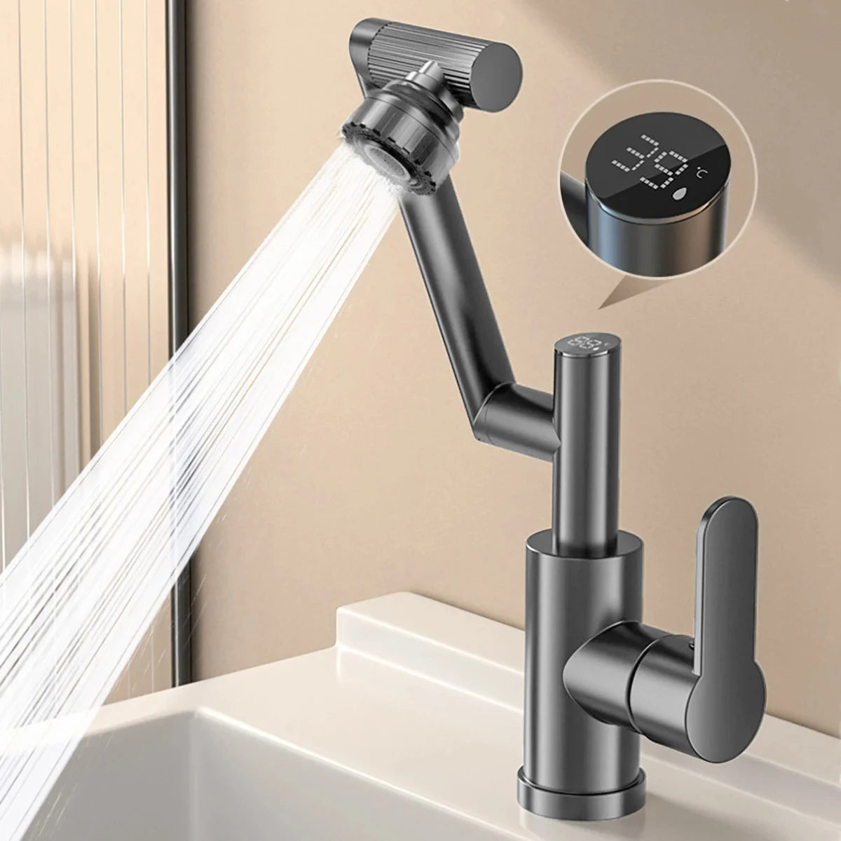 Digital Display LED Basin Faucet – 360° Swivel, Hot and Cold Water Mixer - Loovy #