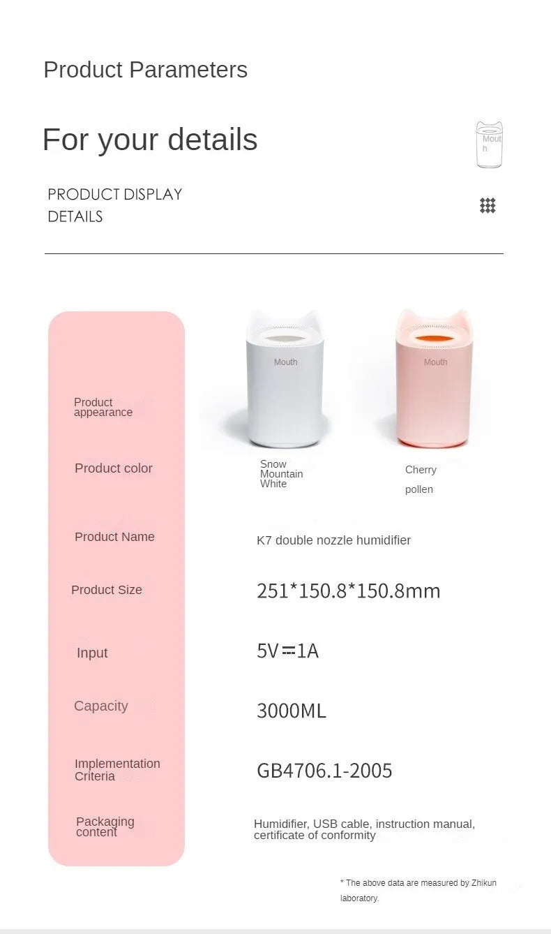 3000ml Dual Jet Air Humidifier – Large Capacity Ultrasonic Aroma Diffuser - Loovy #