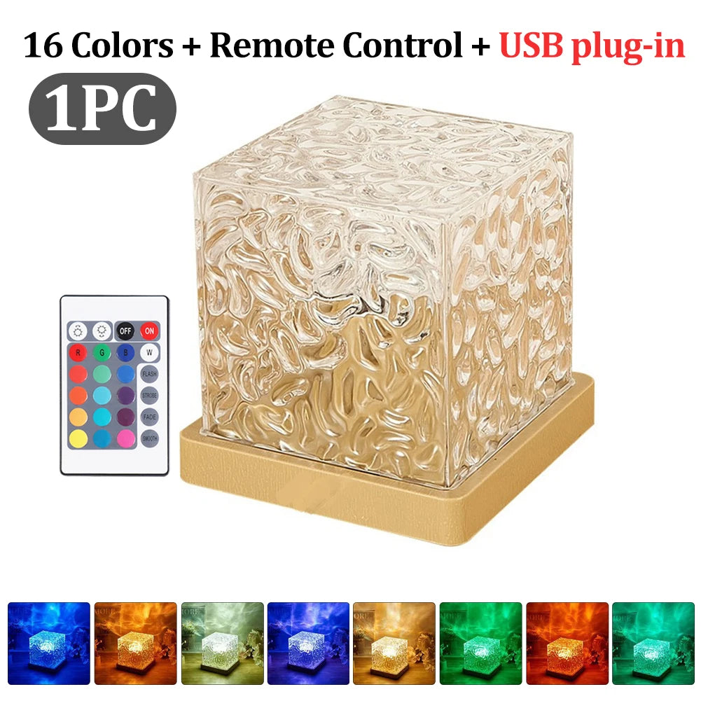 Dynamic Water Ripple Night Light – Elegant LED Crystal Cube with Remote Control - Loovy #