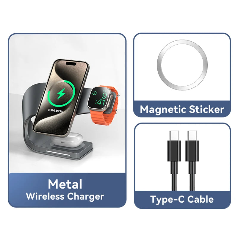 4-in-1 Magnetic Wireless Charging Station with Metal Shell - Loovy #
