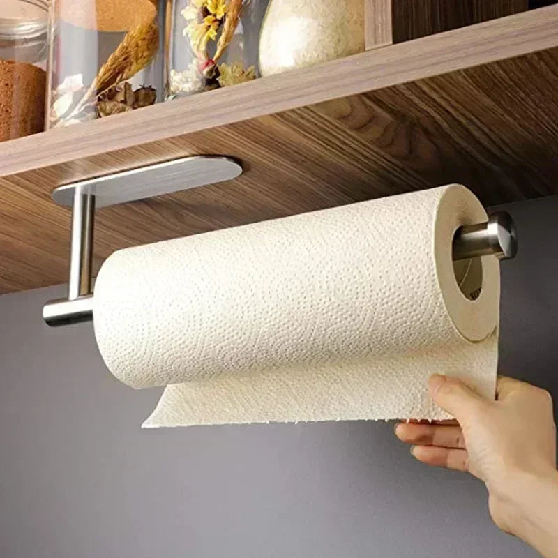 Stainless Steel Paper Towel Holder – Self-Adhesive Kitchen & Bathroom Storage Rack - Loovy #