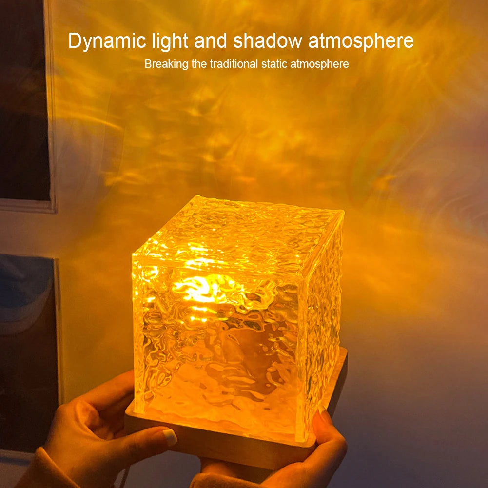 Dynamic Water Ripple Night Light – Elegant LED Crystal Cube with Remote Control - Loovy #