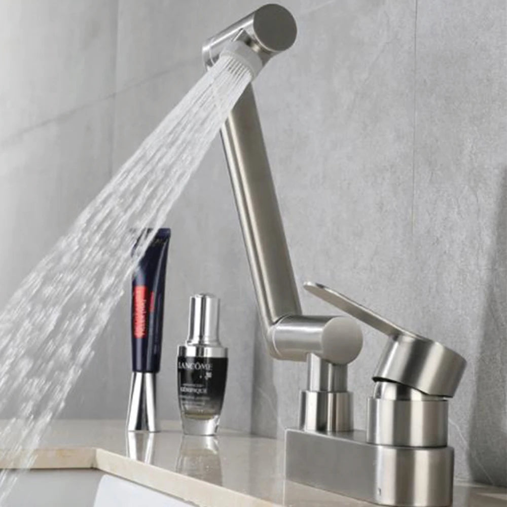 304 Stainless Steel Sink Faucet – Deck-Mounted, 360° Rotating Hot & Cold Mixer - Loovy #