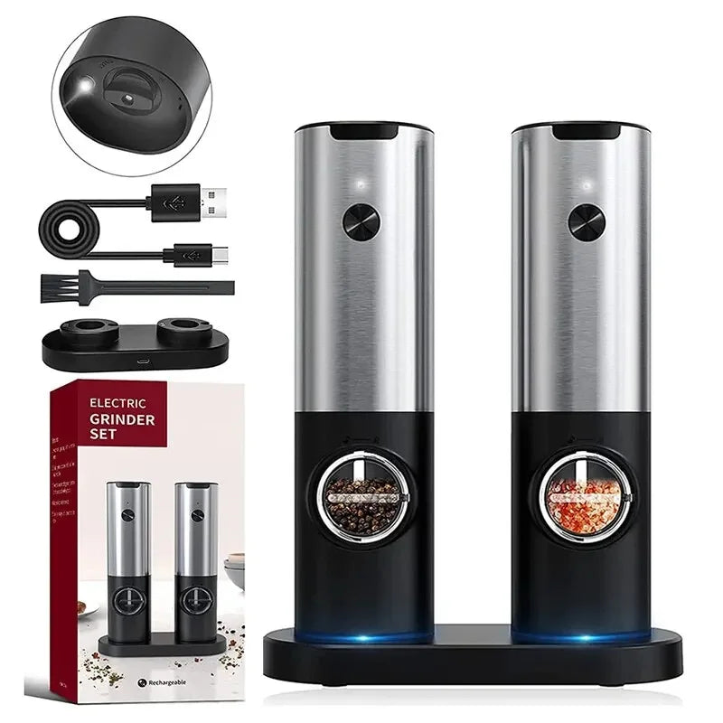 USB Rechargeable Electric Salt and Pepper Grinder with Adjustable Coarseness - Loovy #