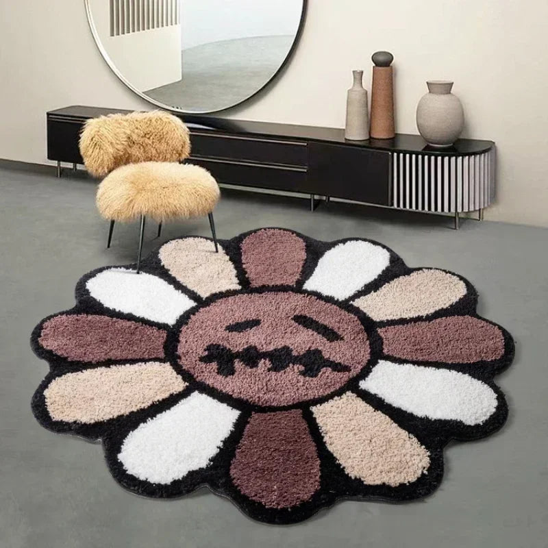 Aesthetic Sunflower & Cactus Tufted Rug – Decorative Anti-Slip Mat - Loovy #