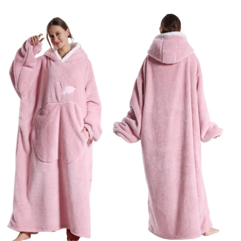 2025 Super Long Flannel Blanket Hoodie - Oversized Winter Pullover Fleece Sweatshirt for Women, Men & Kids - Loovy #