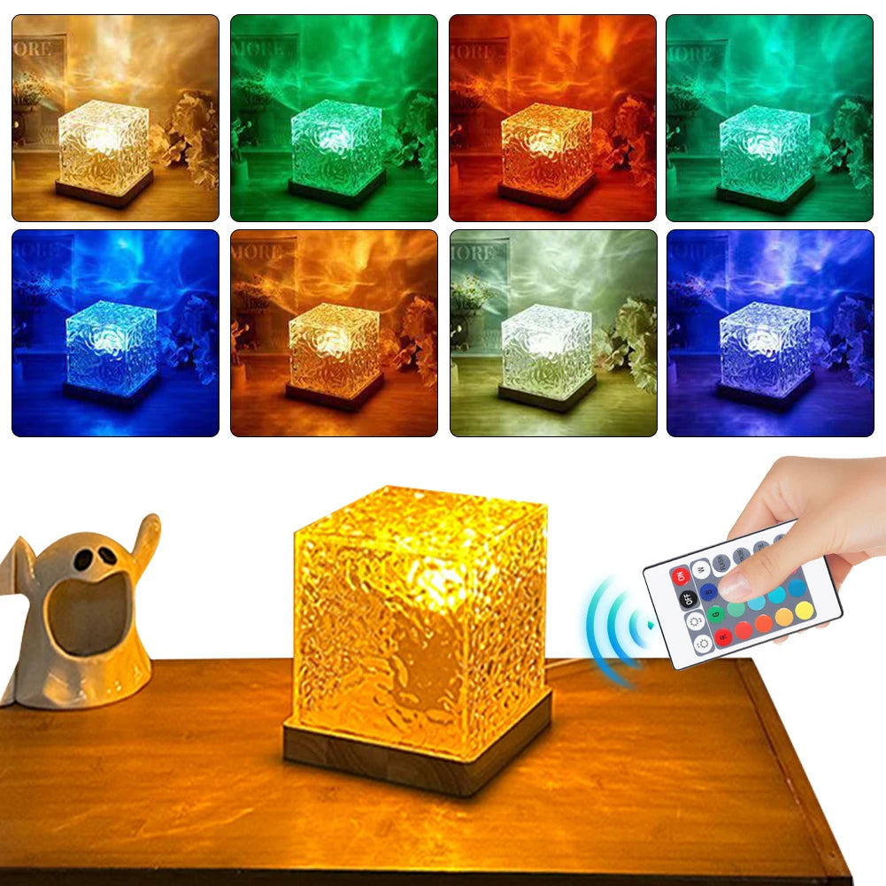 Dynamic Water Ripple Night Light – Elegant LED Crystal Cube with Remote Control - Loovy #