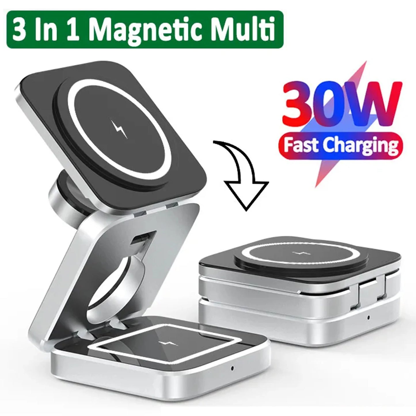 30W 3-in-1 Magnetic Wireless Charging Dock Station for-iPhone, AirPods, and Apple Watch - Loovy #