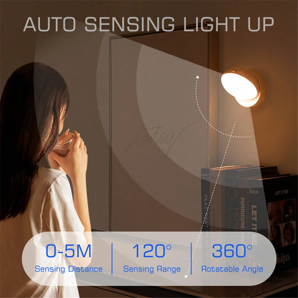 360° Rotating PIR Motion Sensor Night Light – Wireless Rechargeable LED Lamp - Loovy #