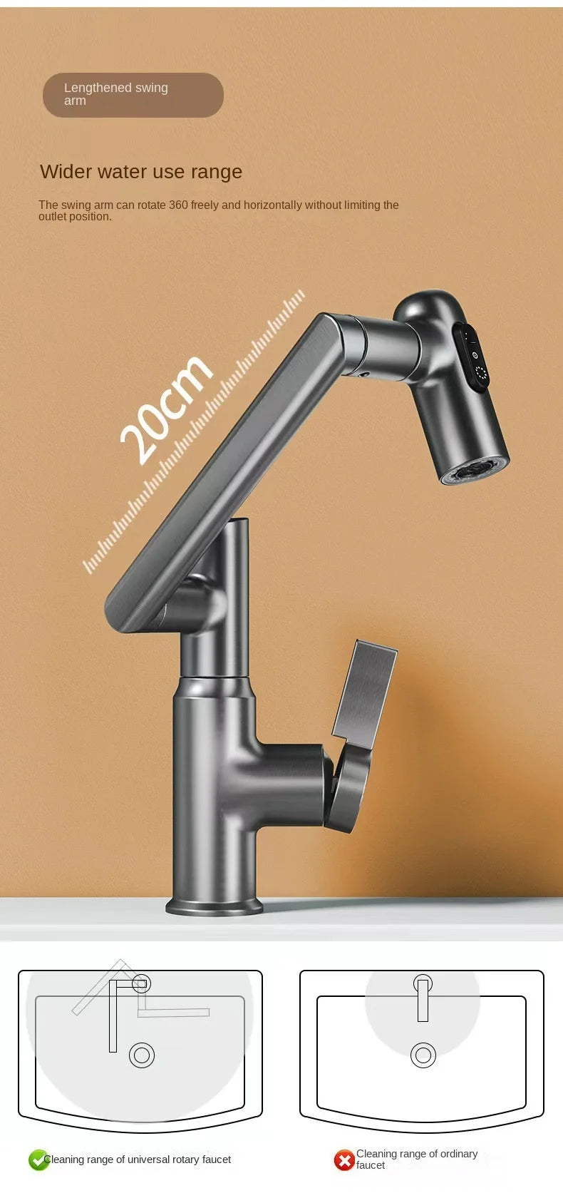 Digital Display LED Bathroom Basin Faucet – 360° Rotation, Hot & Cold Water Mixer - Loovy #