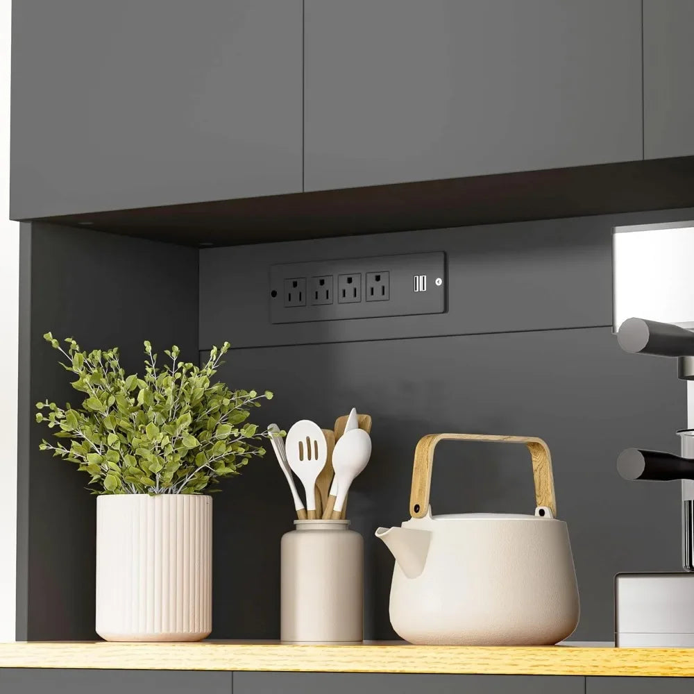 Modern Kitchen Pantry Cabinet with LED Lights & Charging Station - Loovy #
