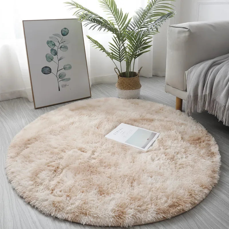 Scandinavian Tie-Dye Silk Wool Round Carpet for Living Room & Bedroom - Loovy #