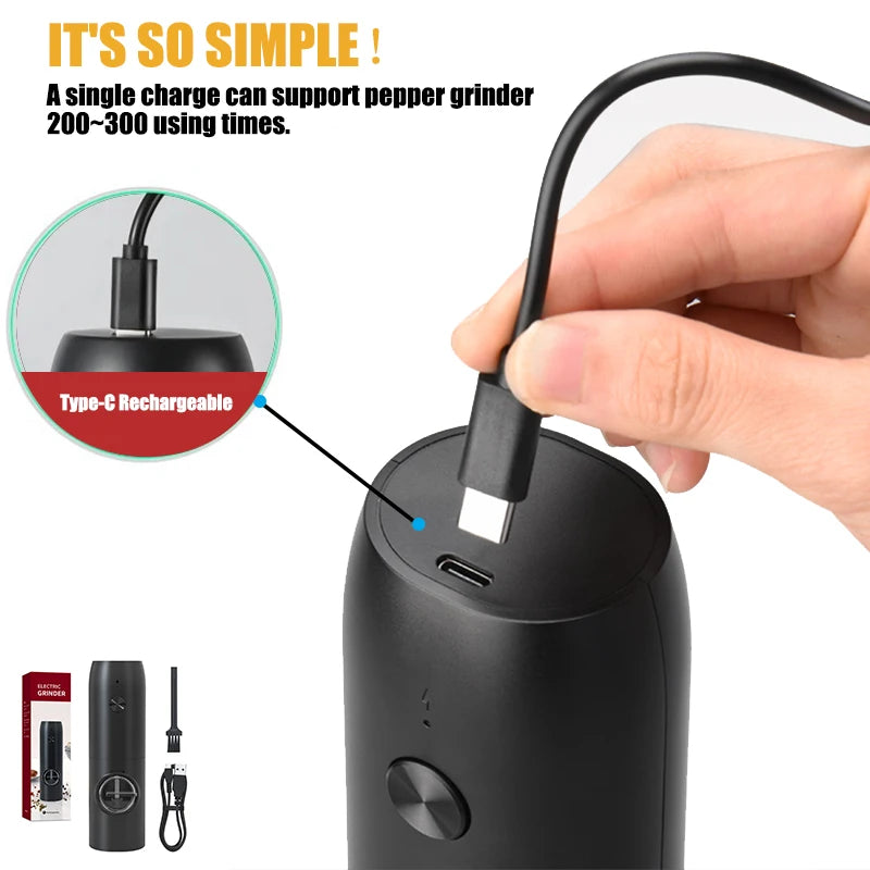 USB Rechargeable Electric Salt and Pepper Grinder with Adjustable Coarseness - Loovy #