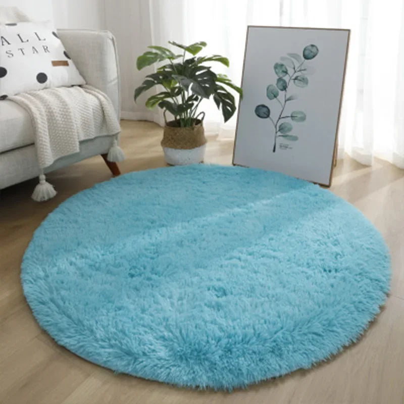Scandinavian Tie-Dye Silk Wool Round Carpet for Living Room & Bedroom - Loovy #