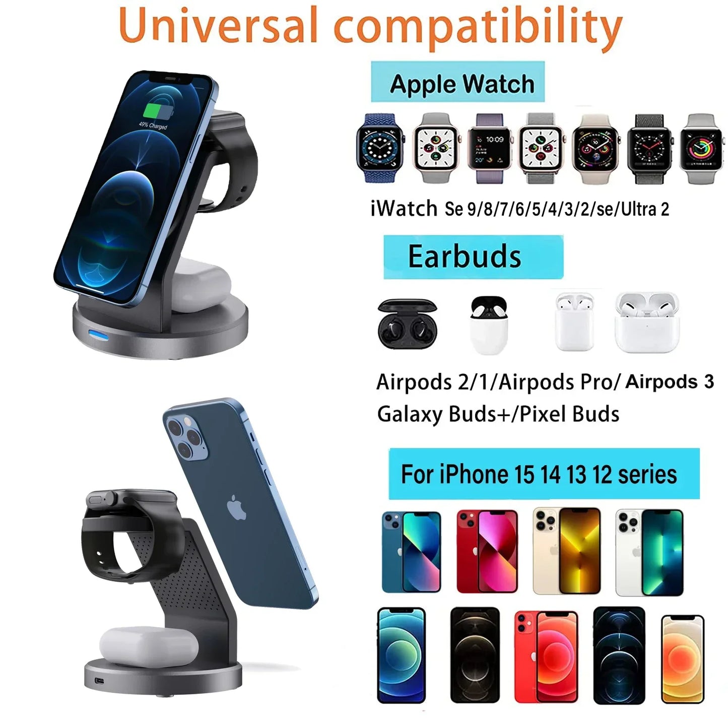 3-in-1 Magnetic Wireless Charger Stand – Fast Charging Dock Station for iPhone, Apple Watch, and AirPods - Loovy #
