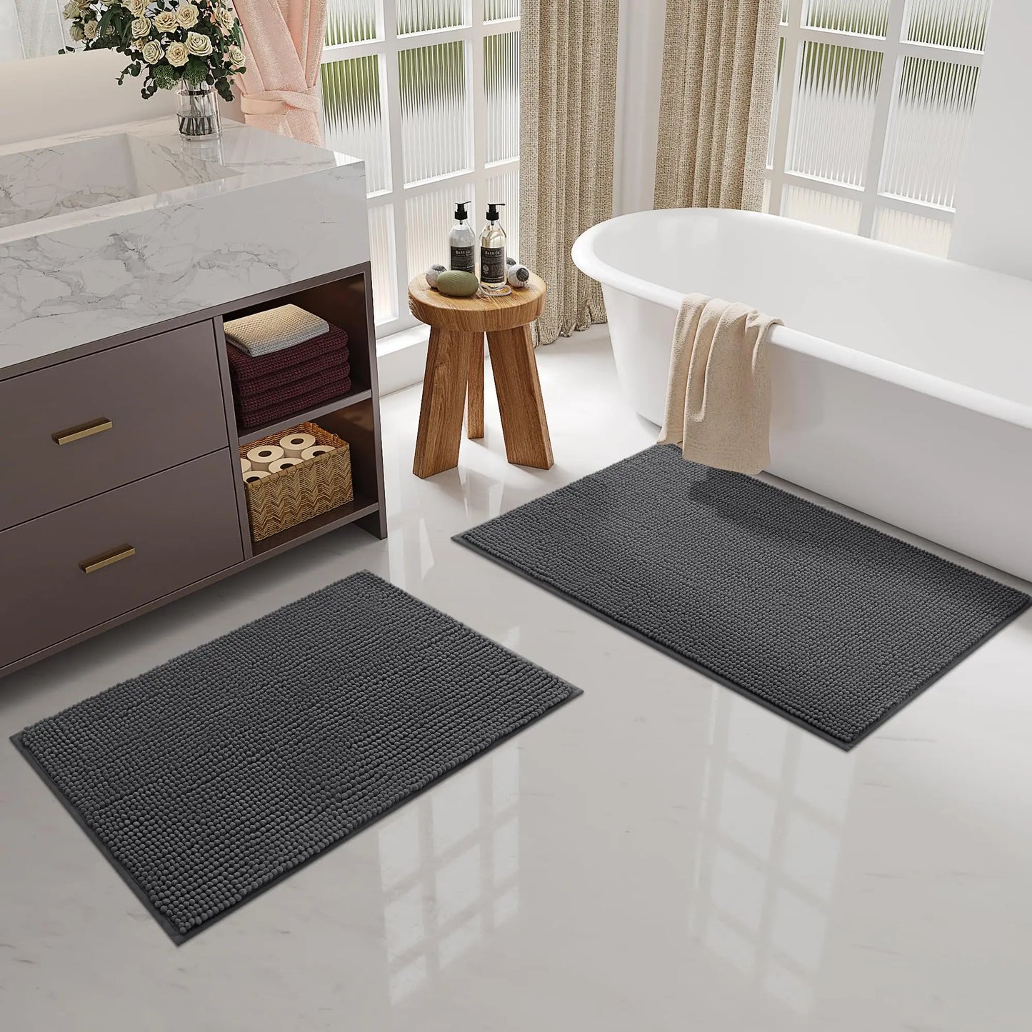 Chenille Bathroom Rug – Soft, Absorbent, and Non-Slip Bath Mat - Loovy